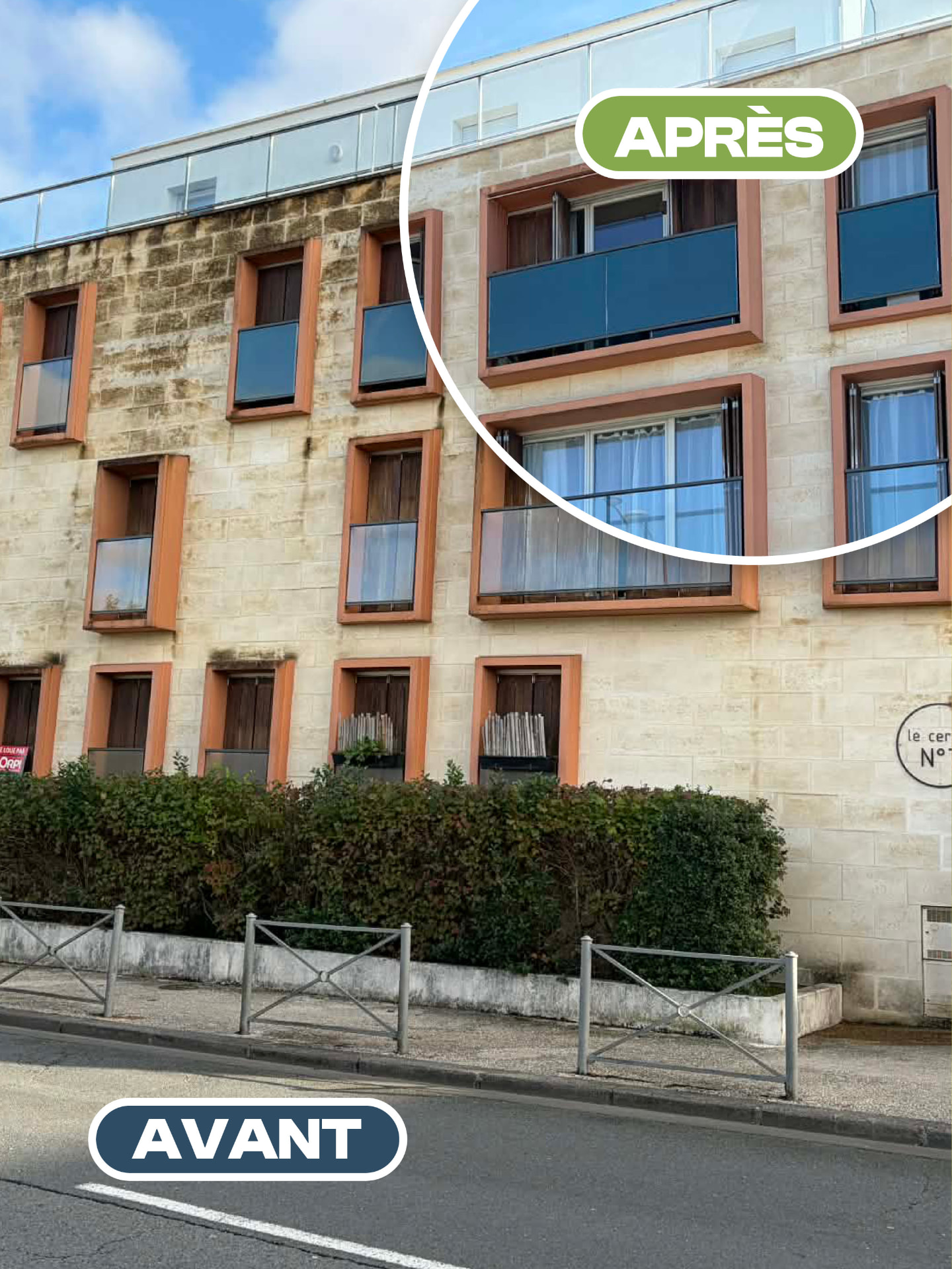 Façade — Immeuble — avant après nettoyage par drone