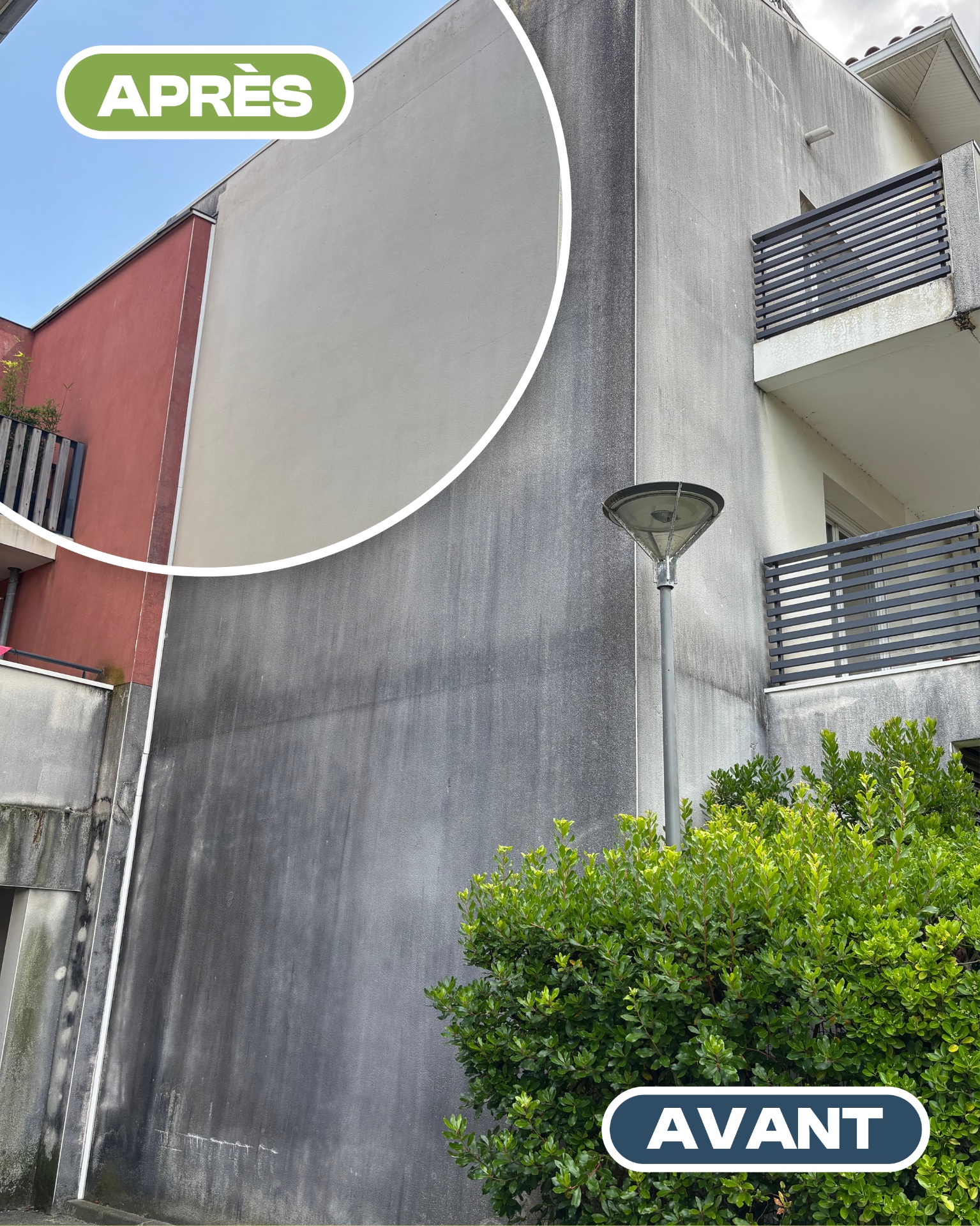 Façade — Immeuble — avant après nettoyage par drone