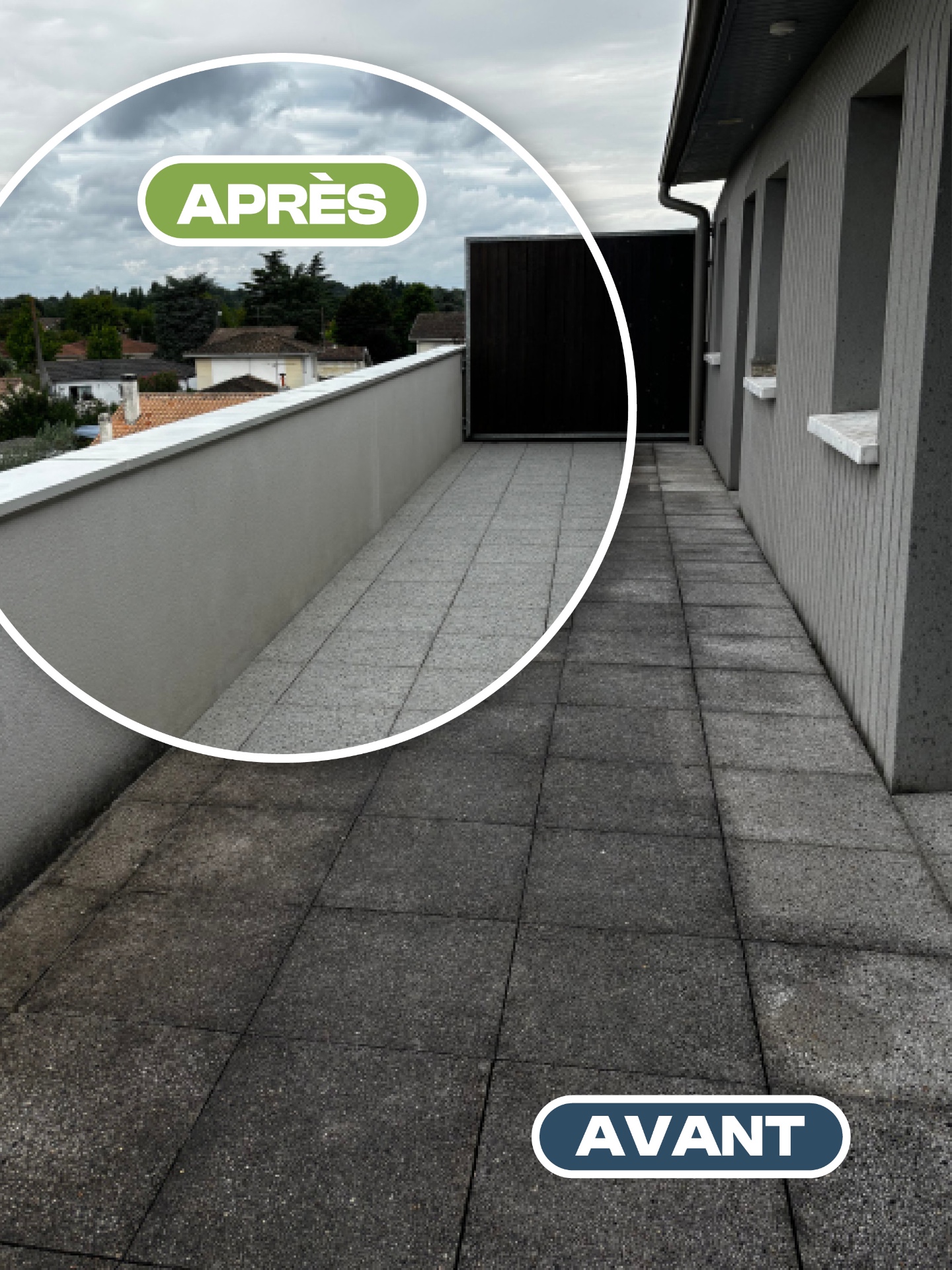 Terrasse — Balcon — avant après nettoyage par drone