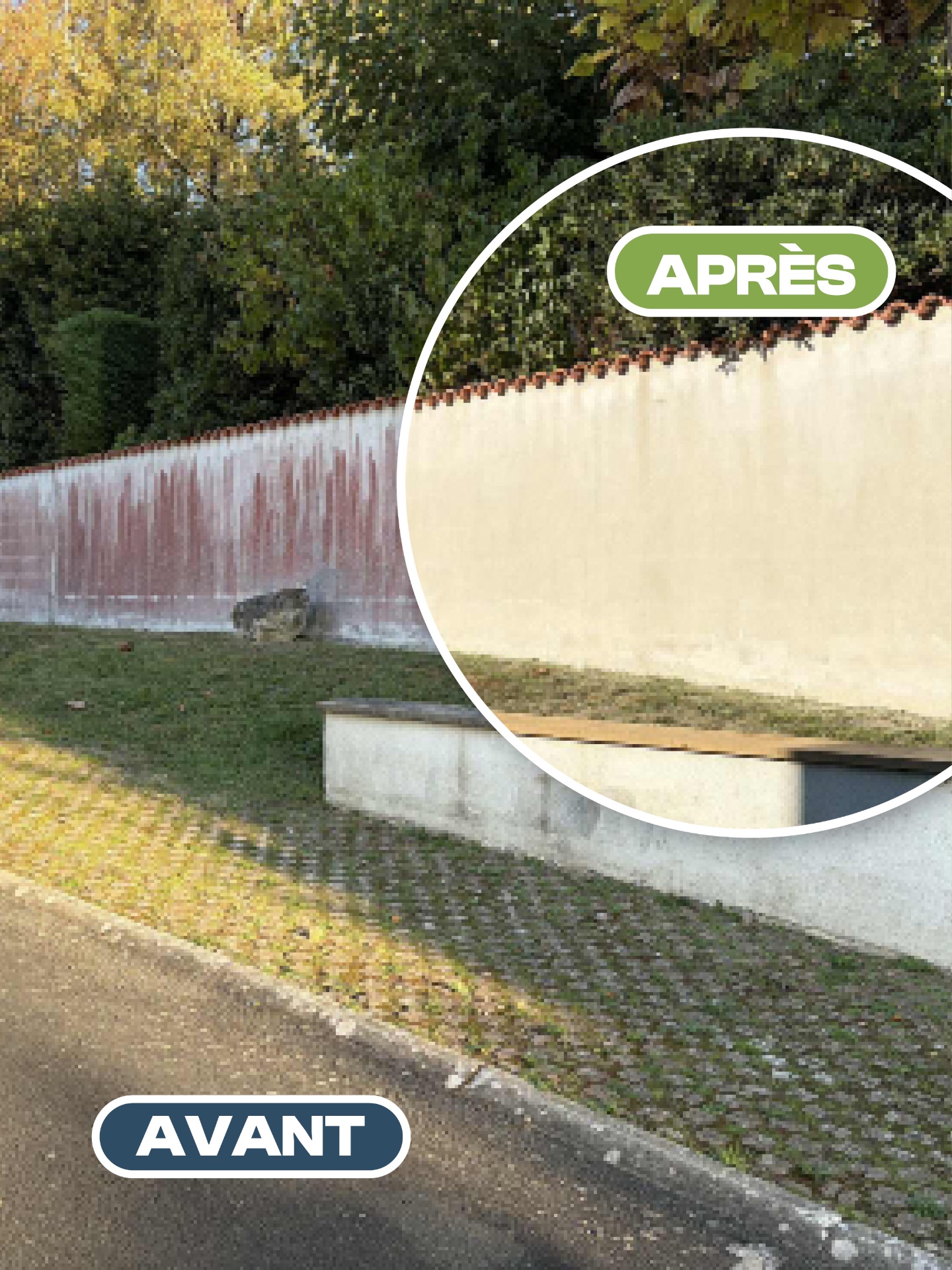 Mur — Clôture — avant après nettoyage par drone
